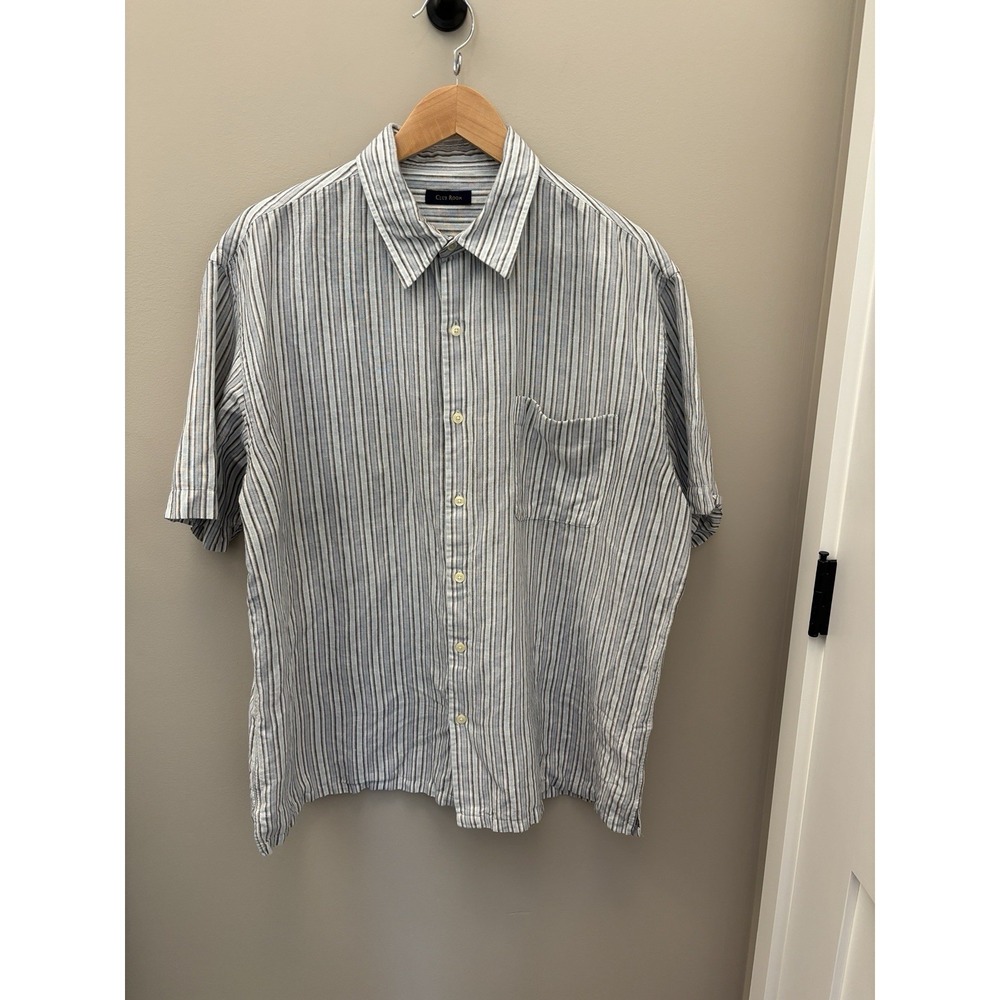 Club Room Mens XL? See Measure Striped Shirt Short Sleeve Button Down